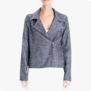 EUC MAX STUDIO Linen Moto Jacket Side Zip Chambray Denim Blue Coastal Medium